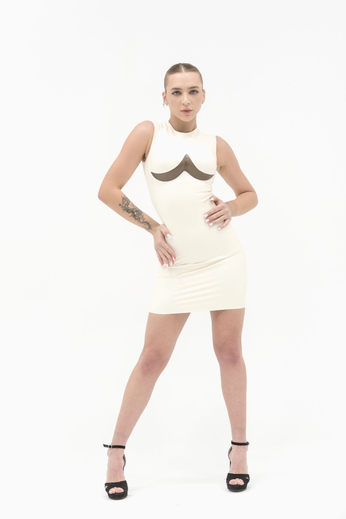 Sleeveless latex dress with the transparent insert - Elinlatex