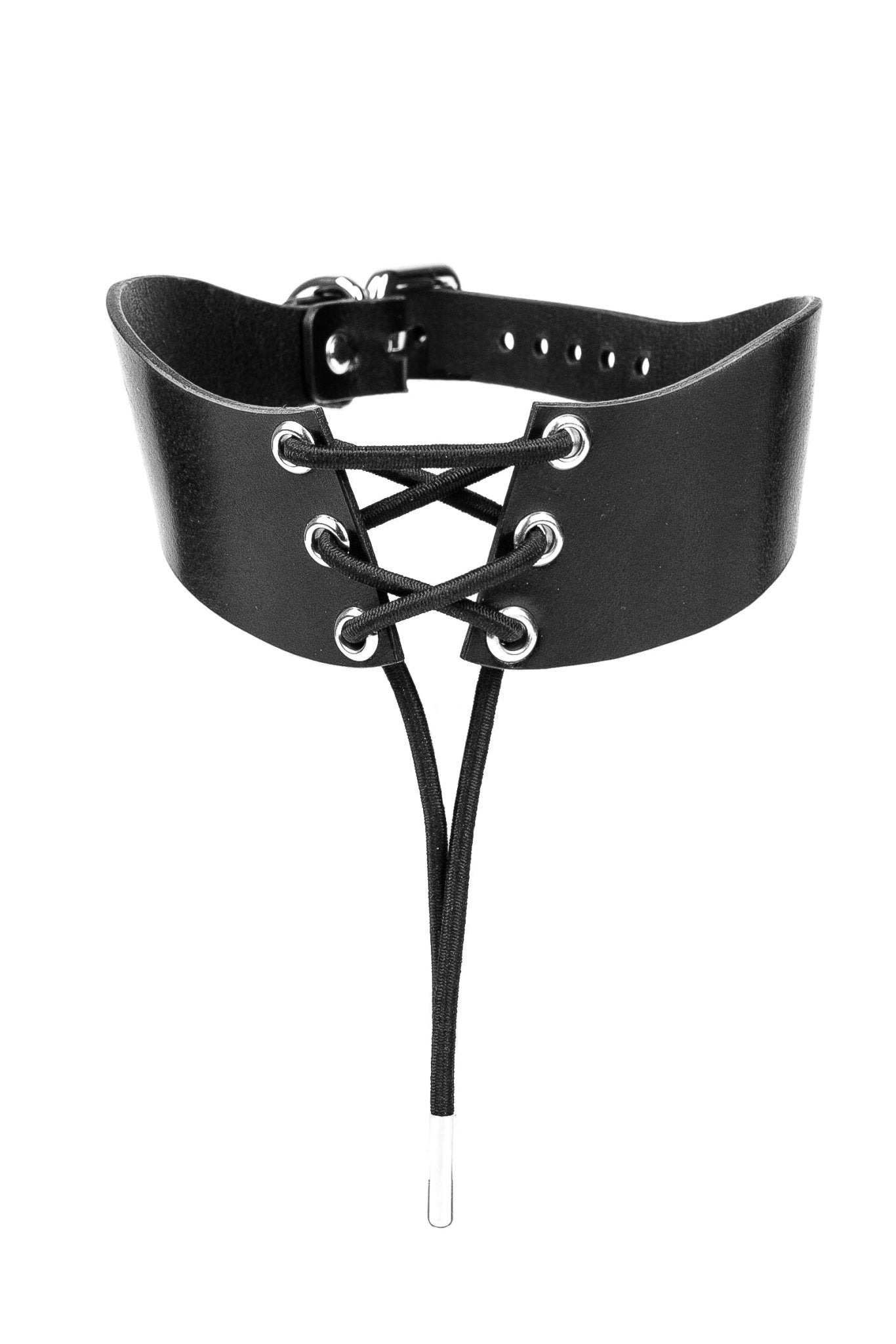 Strap Leather Choker with Front Lace - Up - Elinlatex