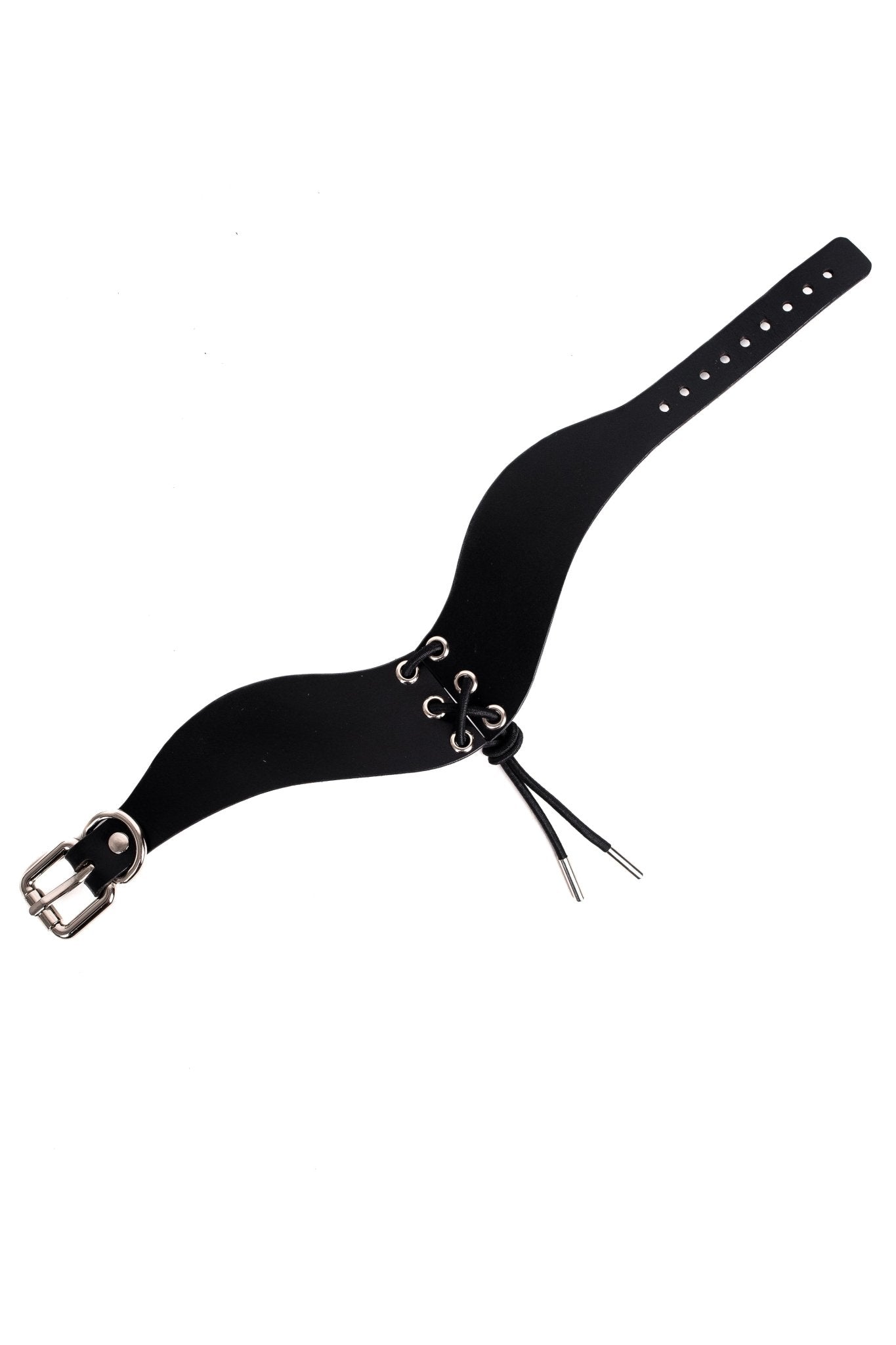 Strap Leather Choker with Front Lace - Up - Elinlatex