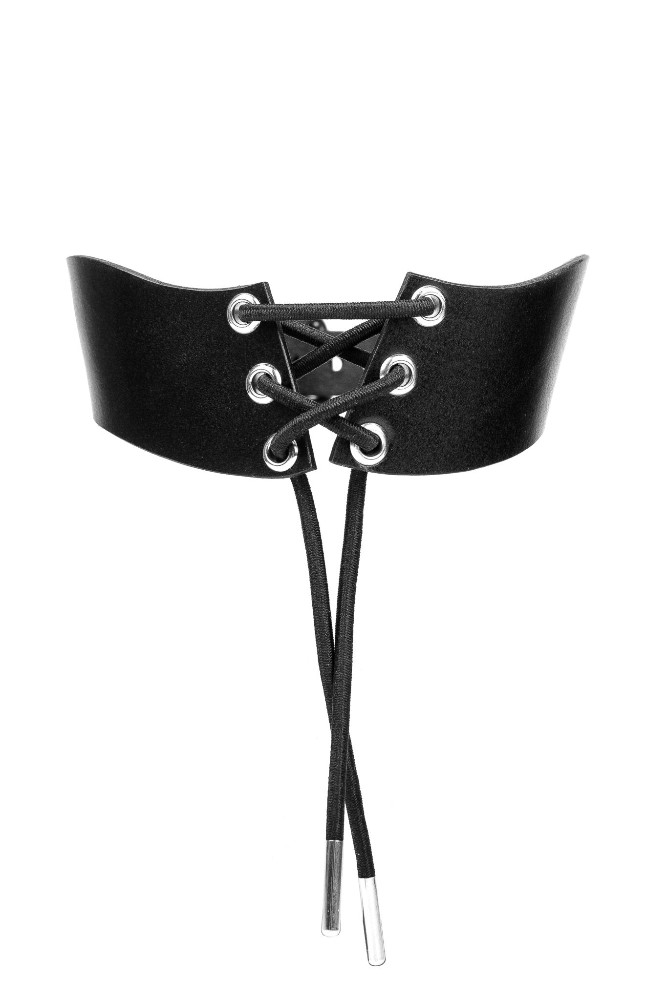 Strap Leather Choker with Front Lace - Up - Elinlatex