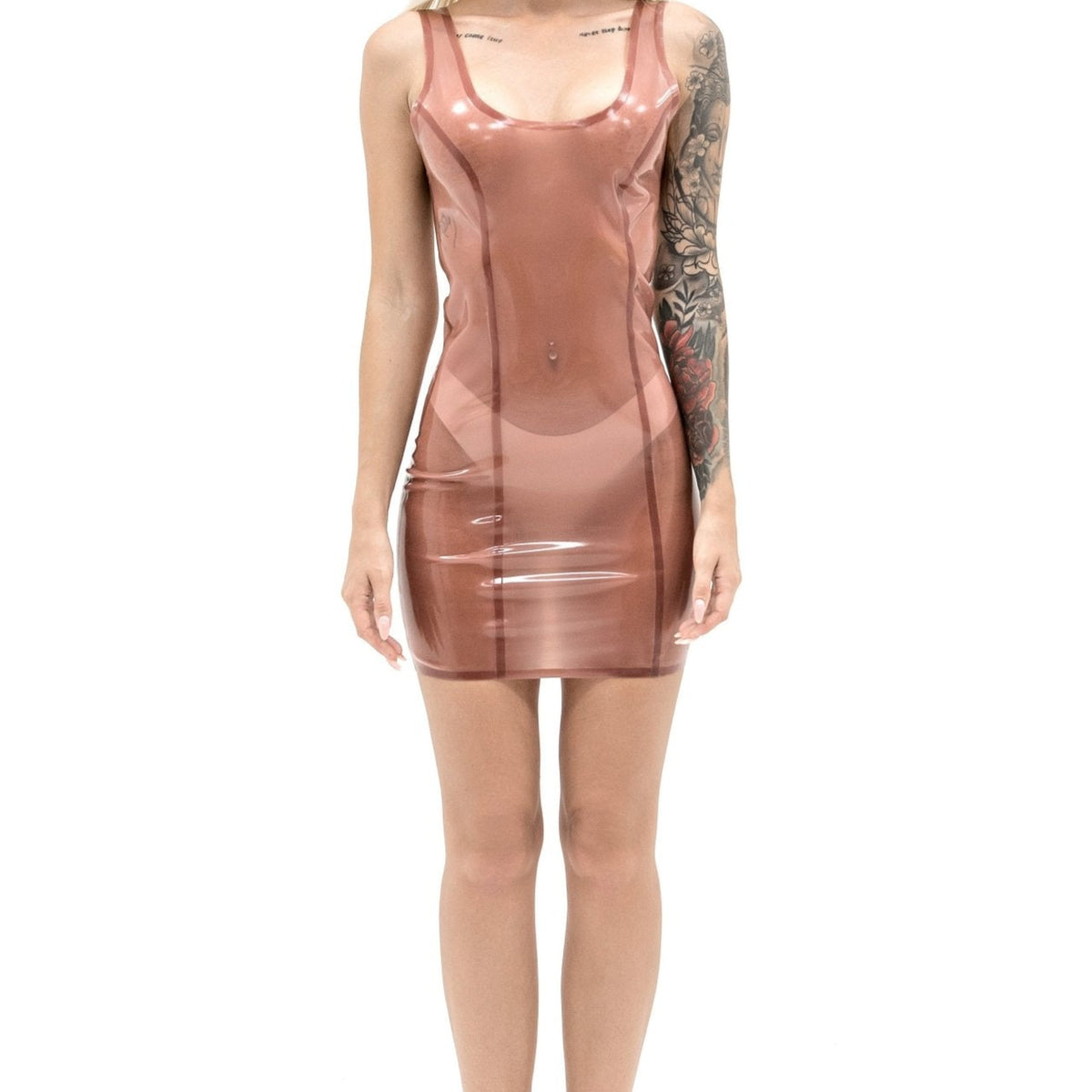 Translucent Latex Mini Dress. Pink Translucent Latex Mini Dress. Pink
