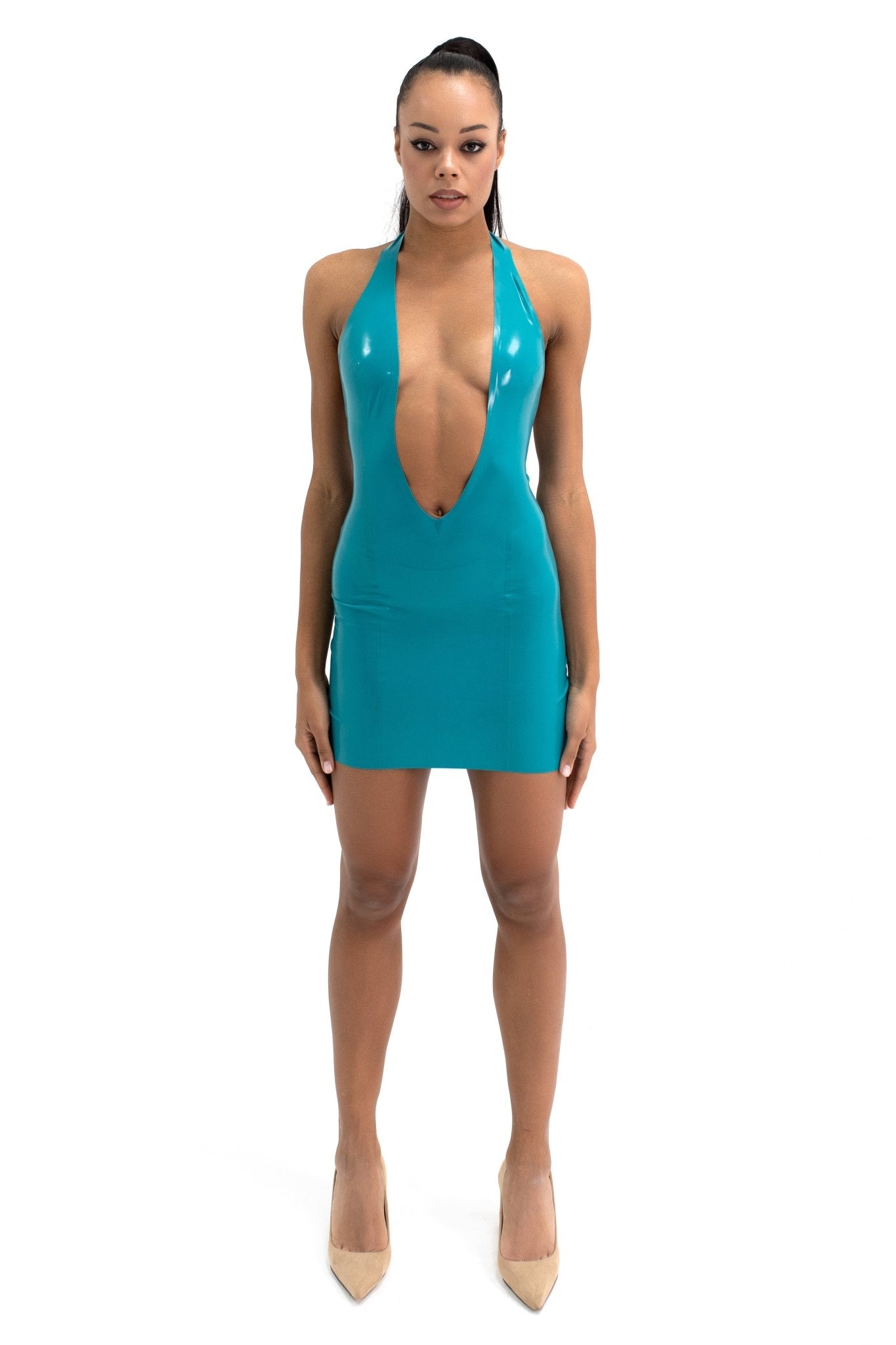 Turquoise Open Back Lace-Up Dress - Elinlatex