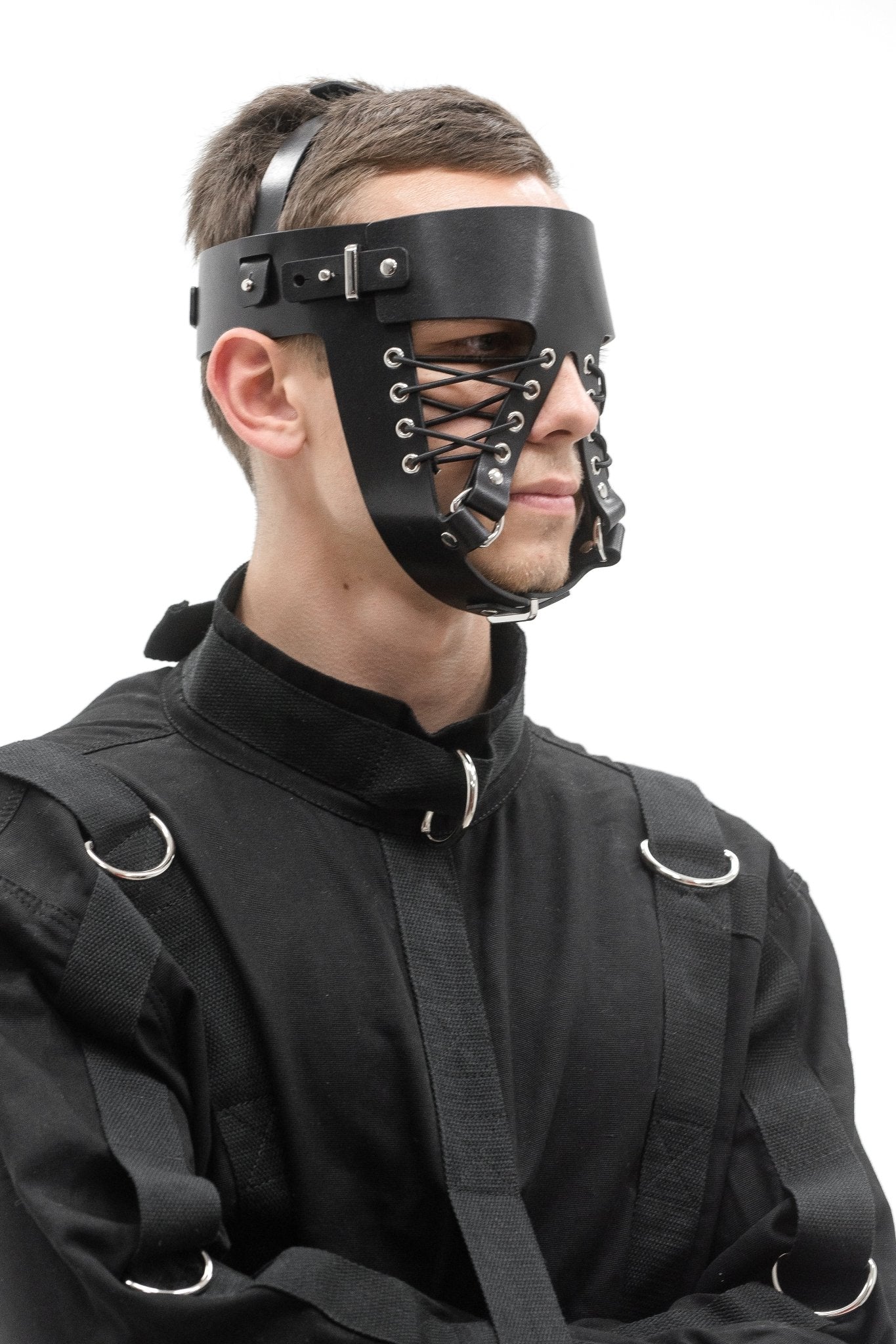 Two - Pieces BDSM Leather Mask - Elinlatex