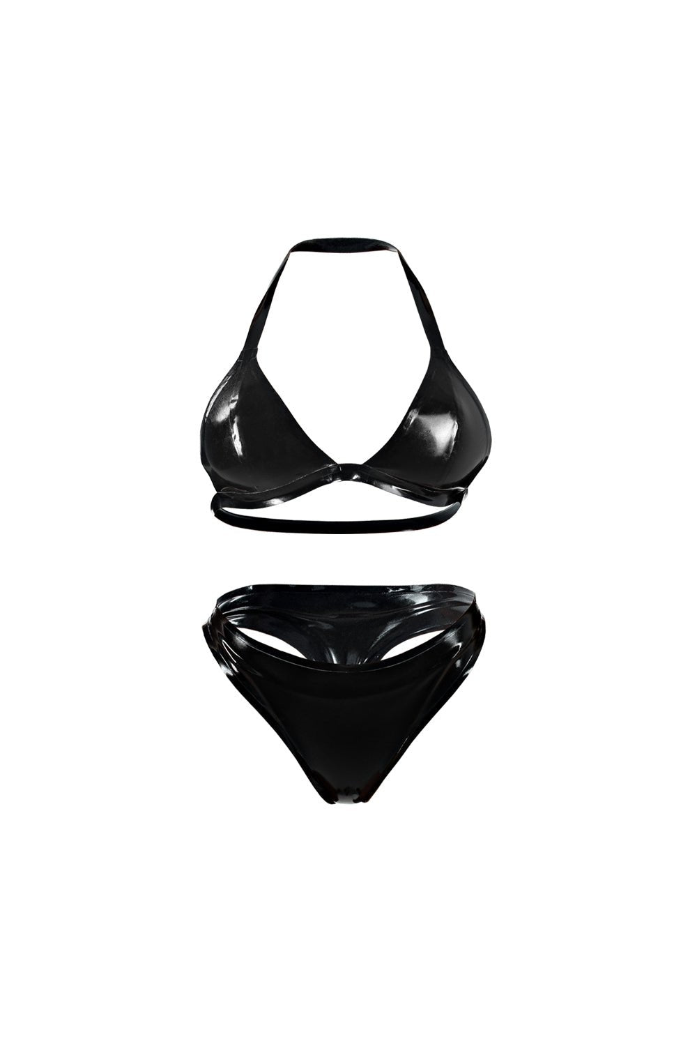 Two-pieces set of latex lingerie, latex bra, latex panties. Black - Elinlatex