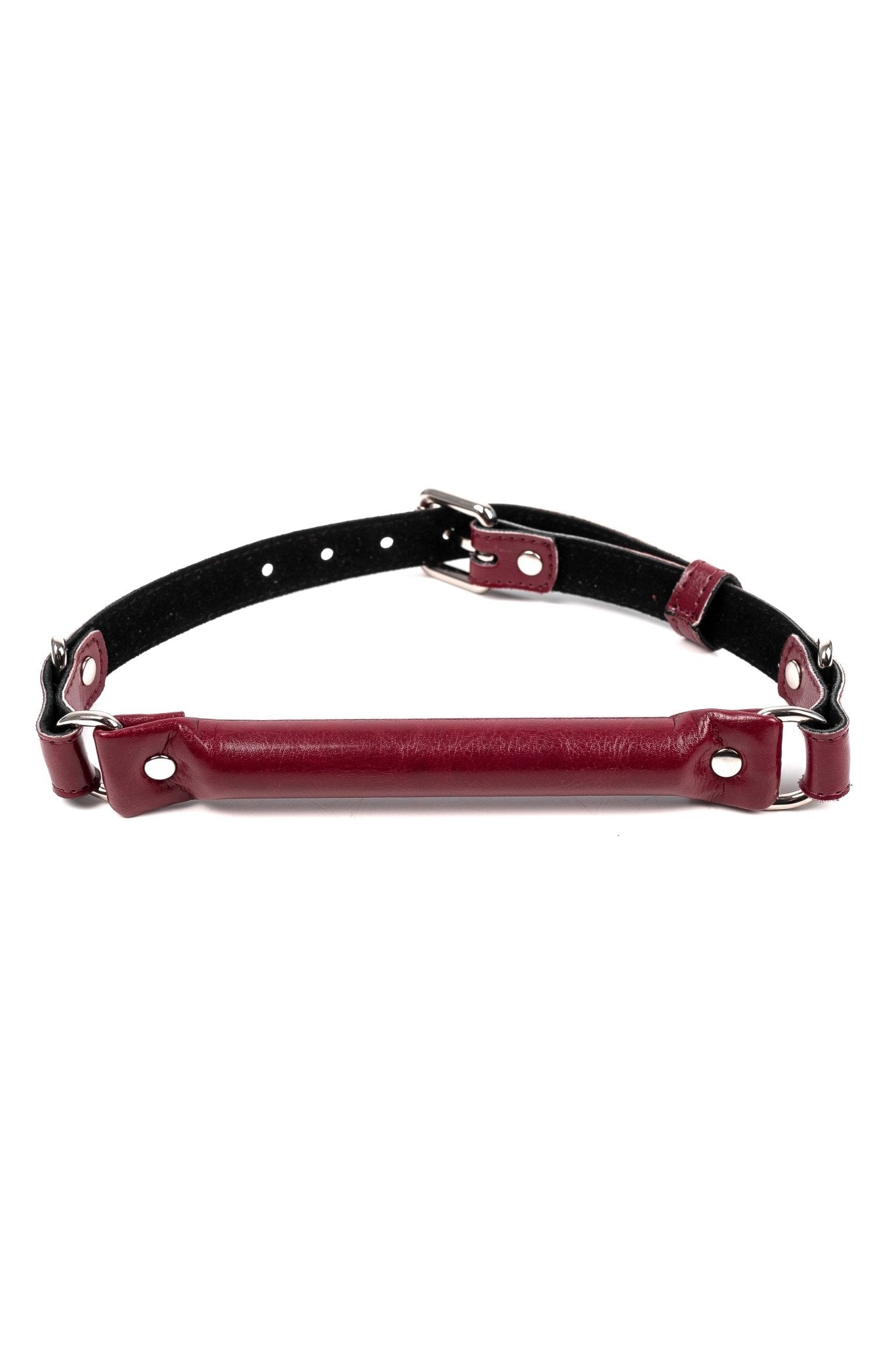 Vegan Leather Bridle Gag with removable chain leash. Burgundy - Elinlatex