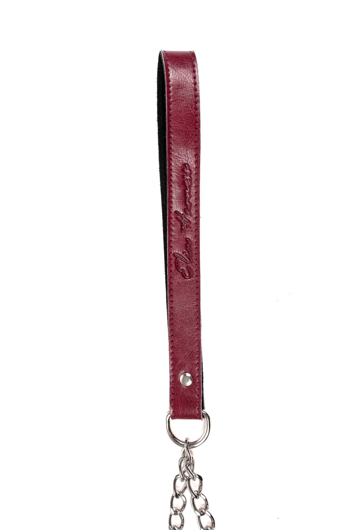 Vegan Leather Bridle mouth restraint with removable chain leash. Burgundy - Elinlatex