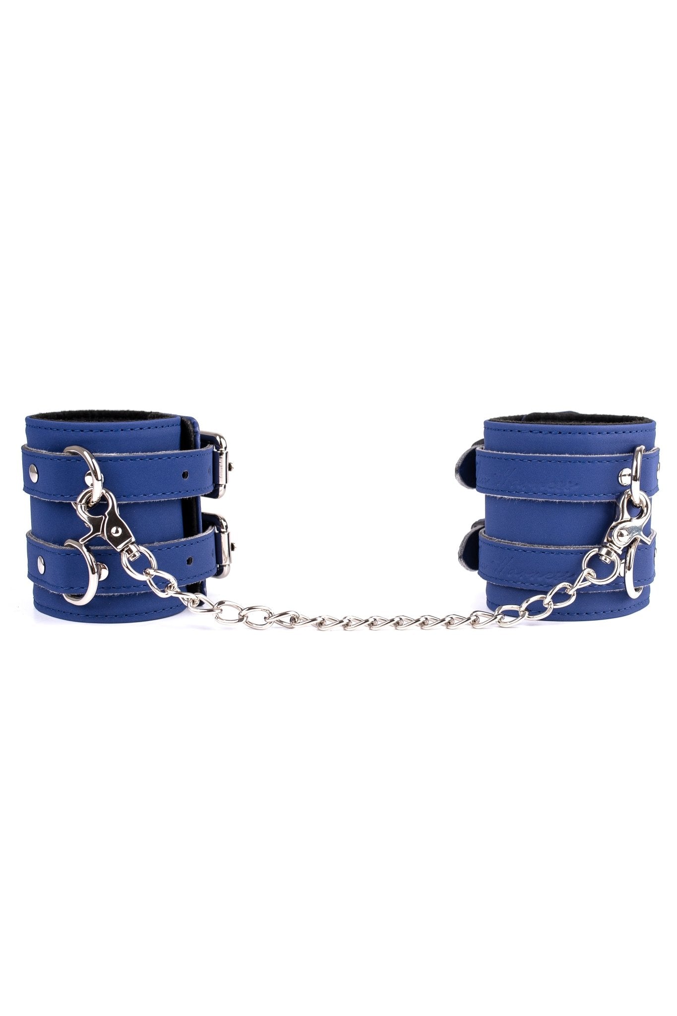 Vegan Leather Wide Handcuffs, Ankle cuffs with chain connector - Elinlatex