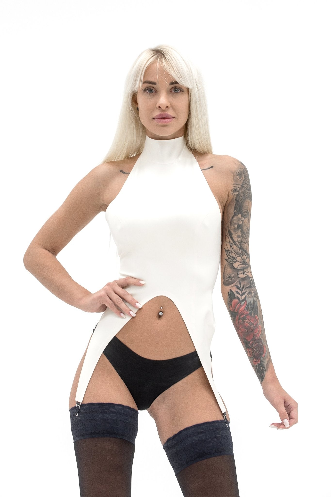 White Latex zipper top with garter belt - Elinlatex