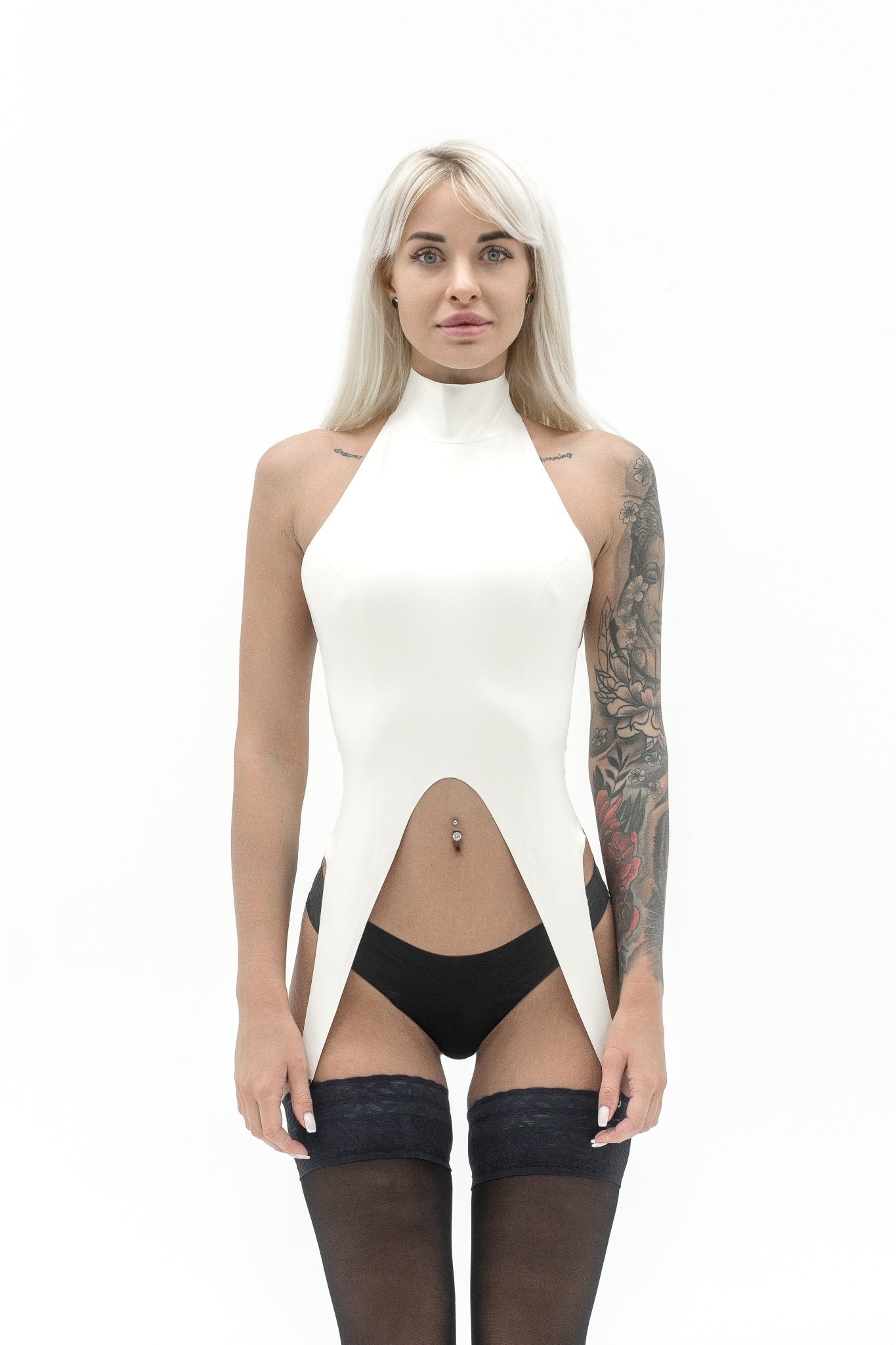 White Latex zipper top with garter belt - Elinlatex