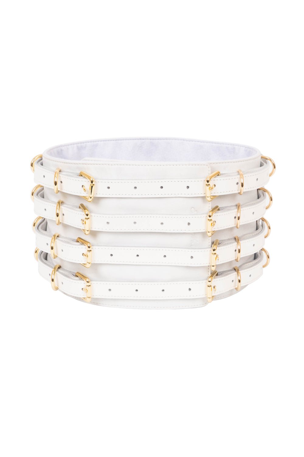 Wide waist belt with 4 adjustable straps. White - Elinlatex