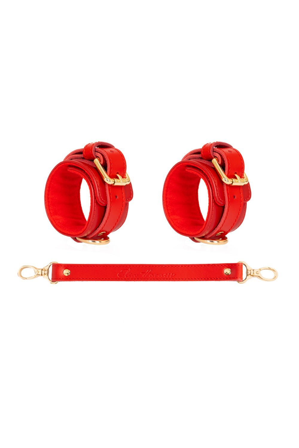 Wrist, Ankle bracelets, Restraint Bondage with extended leather connector - Elinlatex